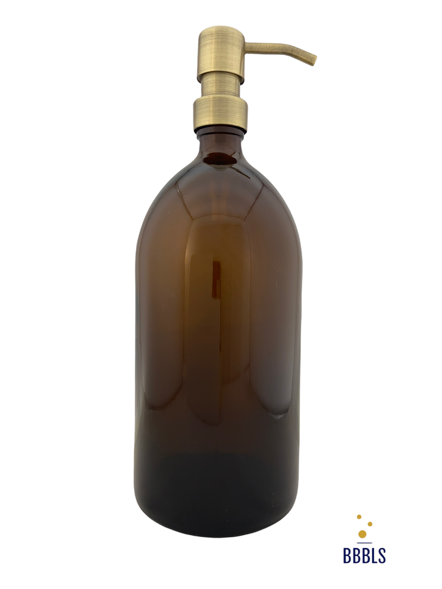 1000ml amber glas dispenser met RVS gouden pomp