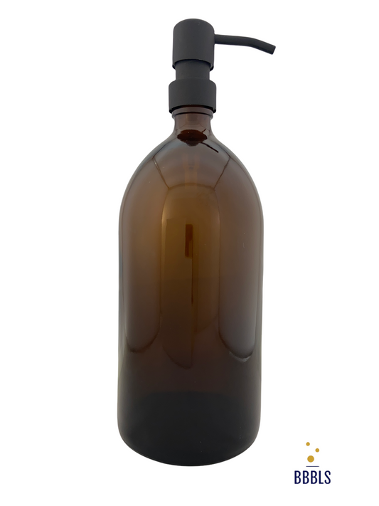 1000ml amber glas dispenser met RVS zwarte pomp