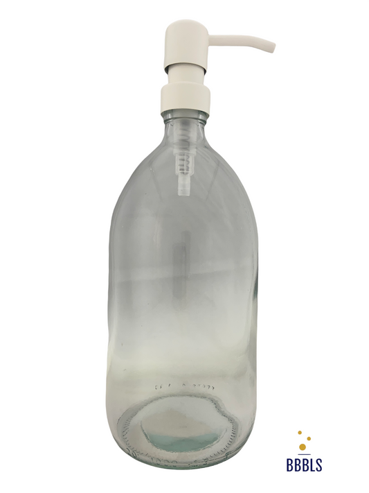 1000ml transparant glas witte RVS pomp