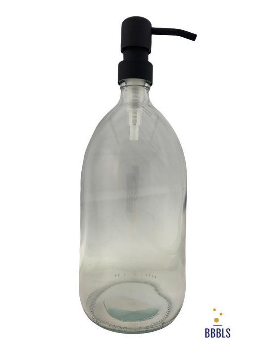 1000ml transparant glas zwarte RVS pomp