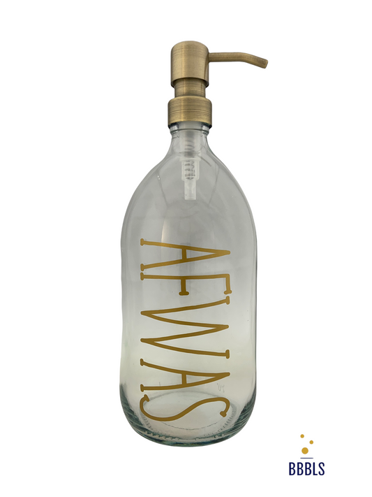 Afwas 1000ml transparant glas dispenser met RVS gouden pomp