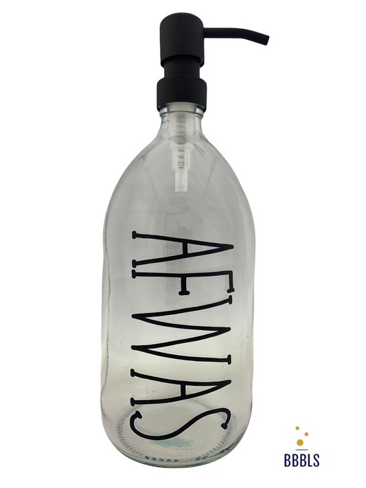 Afwas 1000ml transparant glas dispenser met RVS zwarte pomp