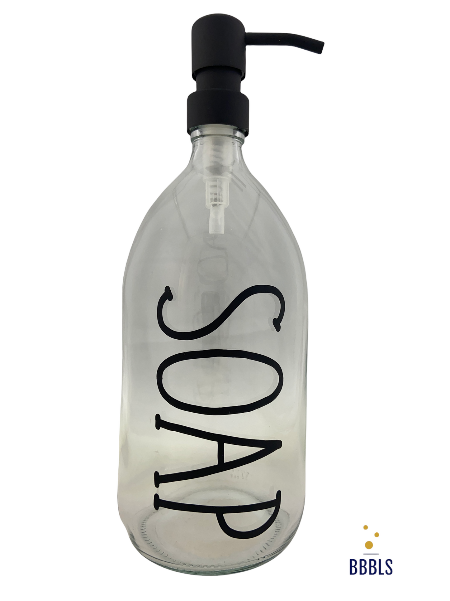 Soap 1000ml transparant glas dispenser met zwarte RVS pomp