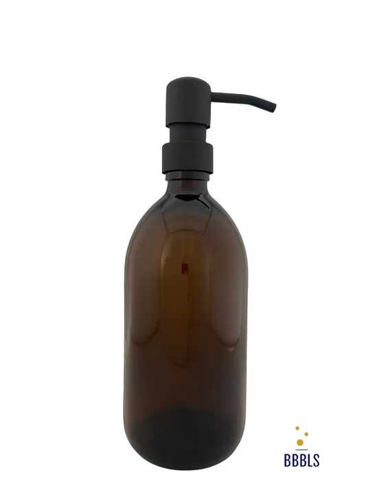 500ml amber glas zwarte RVS pomp