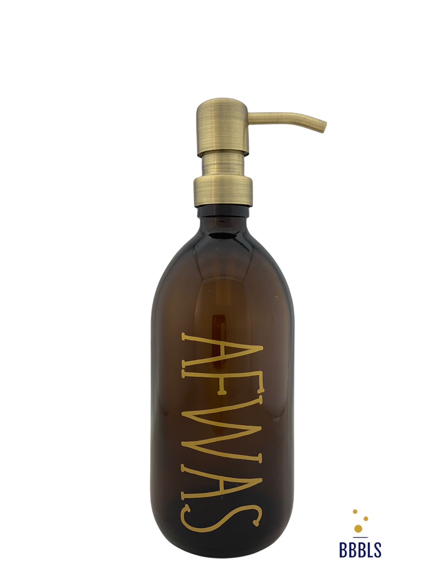 Afwas 500ml amber glas dispenser met RVS gouden pomp