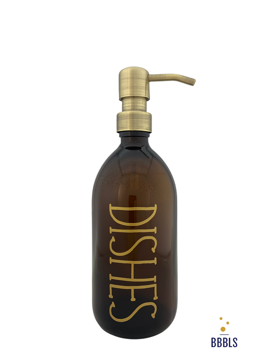 Dishes 500ml amber glas dispenser met RVS gouden pomp