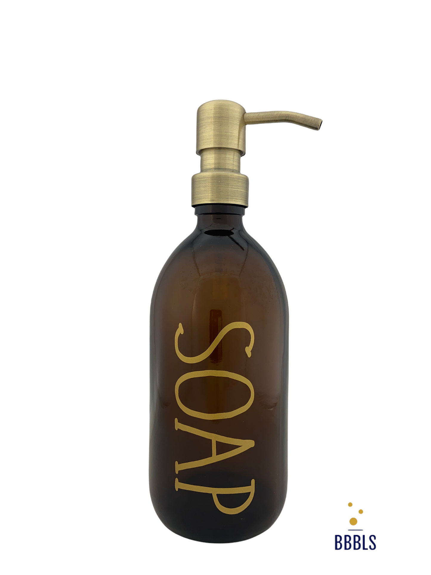 Soap 500ml amber glas dispenser met gouden RVS pomp