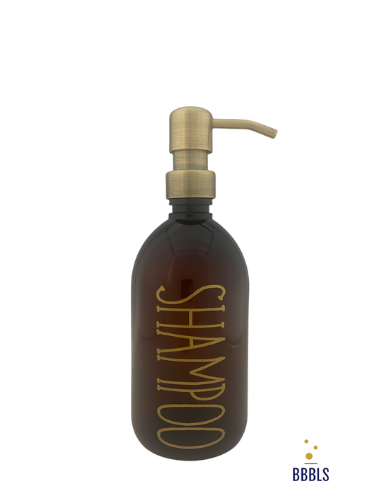 Shampoo 500ml amber PET dispenser met RVS gouden pomp