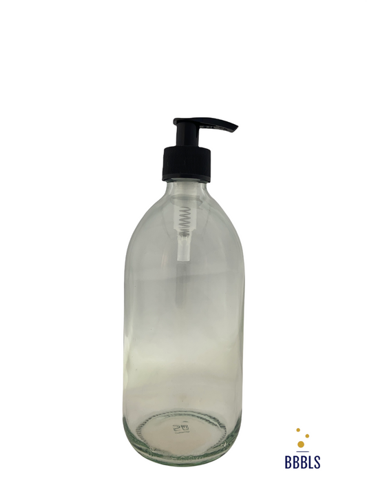 500ml transparant glas zwart plastic pomp