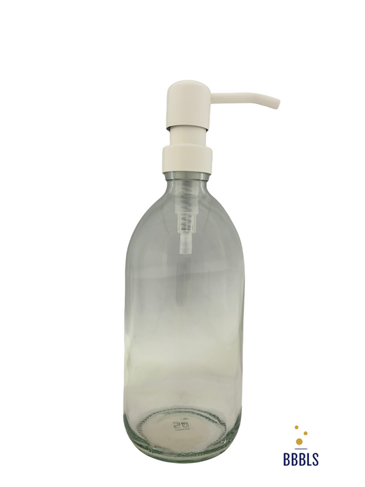 500ml transparant glas witte RVS pomp