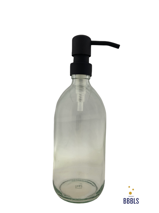 500ml transparant glas zwarte RVS pomp