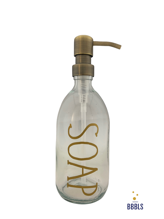 Soap 500ml transparant glas dispenser met gouden RVS pomp