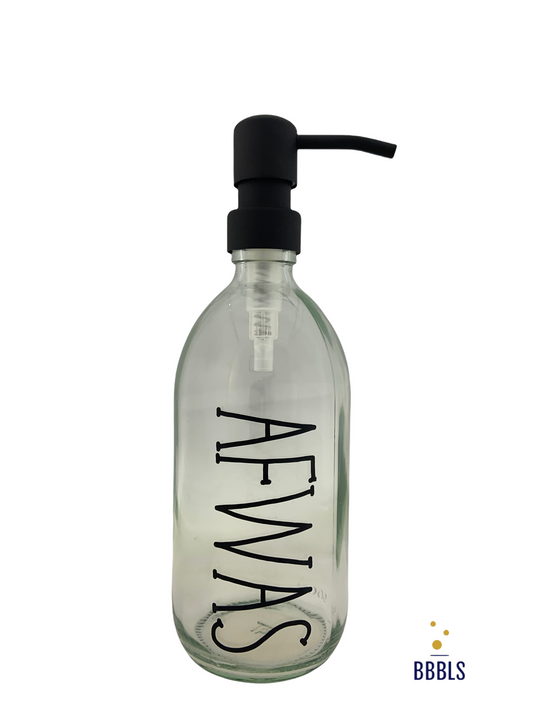 Afwas 500ml transparant glas dispenser met RVS zwarte pomp