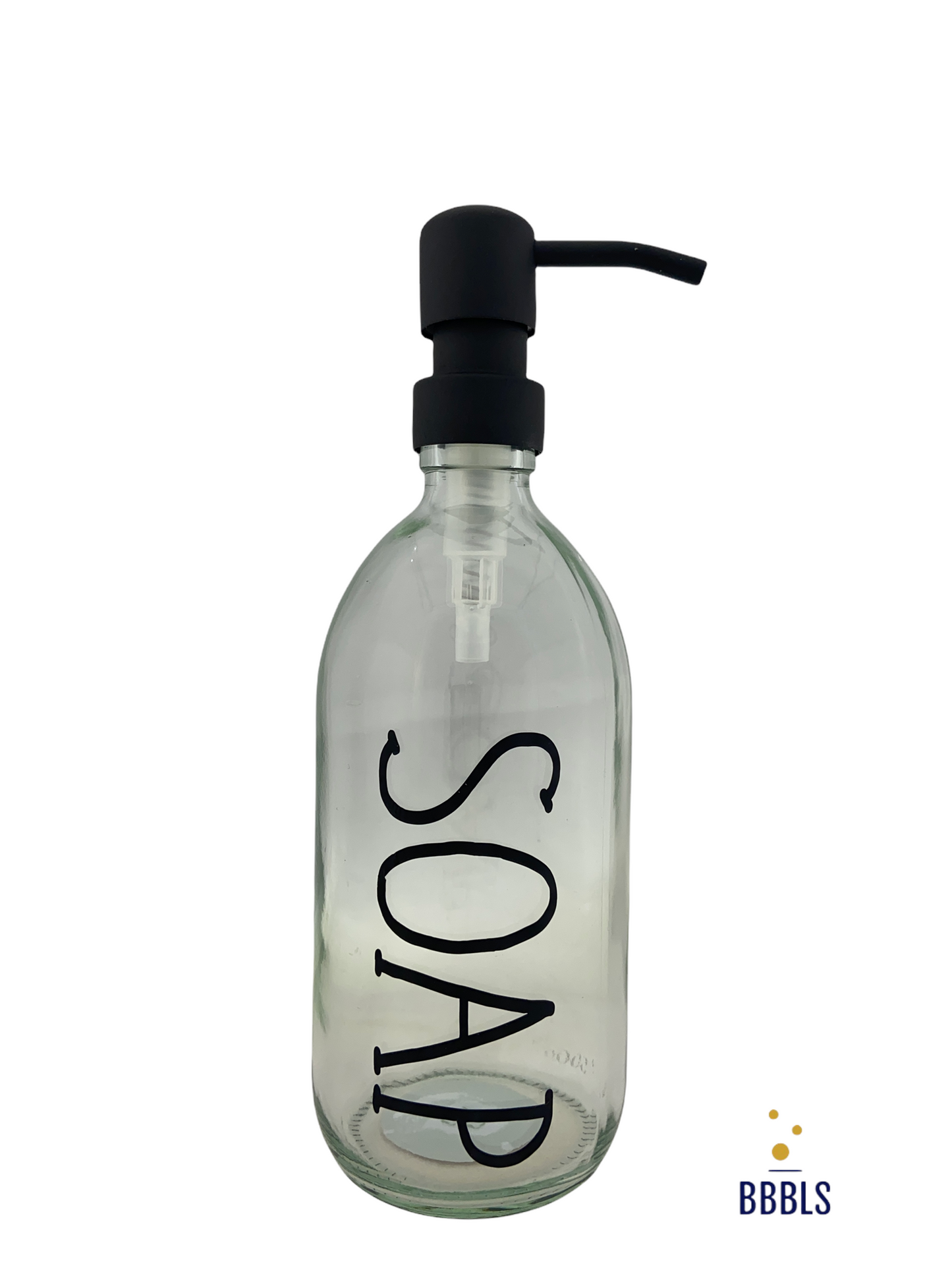 Soap 500ml transparant glas dispenser met zwarte RVS pomp