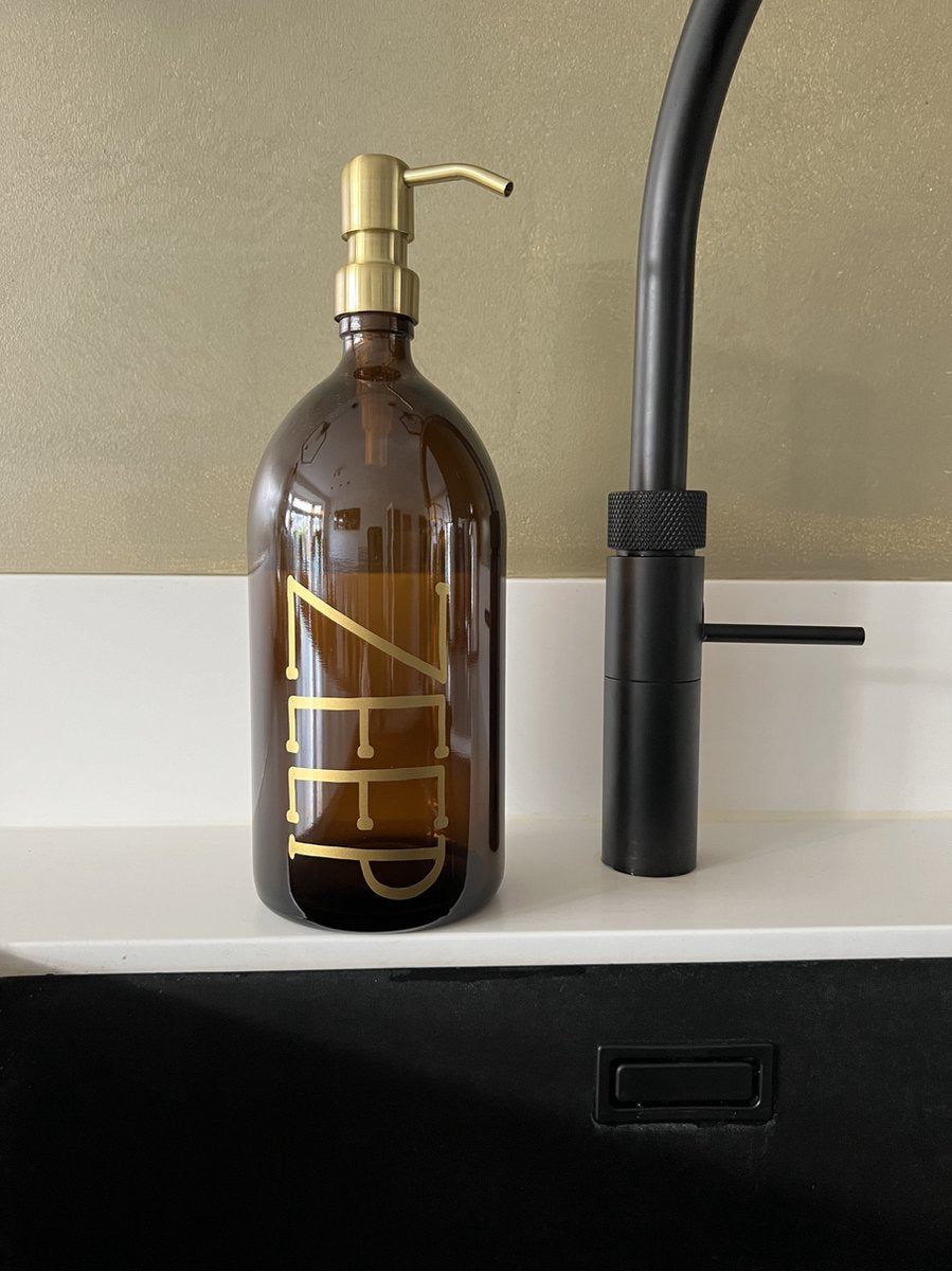 Elegant Glazen Zeepdispenser van 500ml met RVS Gouden Pomp Zeep